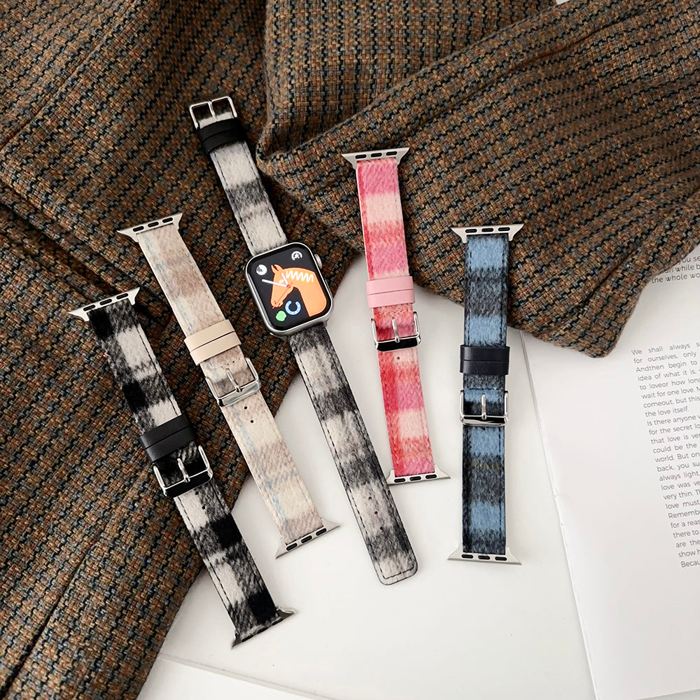 For Apple Watch Series 9 8 7 41mm / 6 5 4 SE (2023) SE (2022) SE 40mm / 3 2 1 38mm Woolen Watch Band - Pink Purple For Apple Watch Series 9 8 7 41mm / 6 5 4 SE (2023) SE (2022) SE 40mm / 3 2 1 38mm Woolen Watch Band - Pink Purple